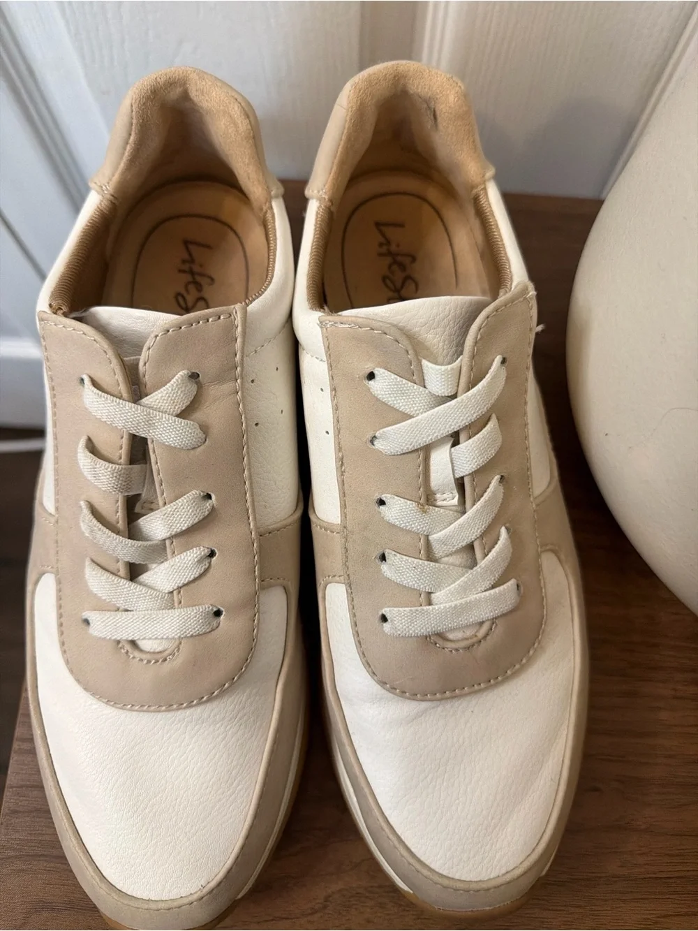 LifeStride Horizon Leather Comfort Sneakers White Taupe Women’s Size 8